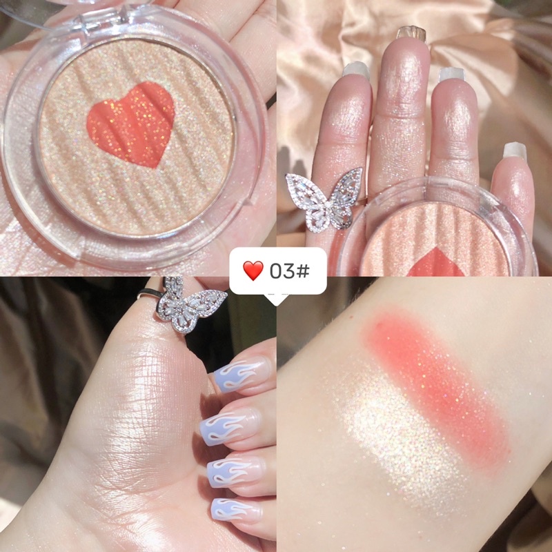 Phấn má hồng kèm nhũ highlight trang điểm bling bling Ulzzang xinh xắn