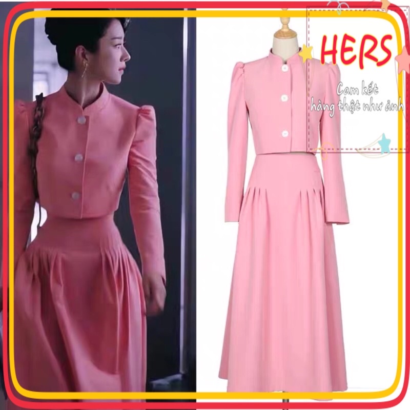 Set Ko Mun Yeong phim Điên Thì Có Sao áo cổ trụ phối chân váy dài, có ảnh thật