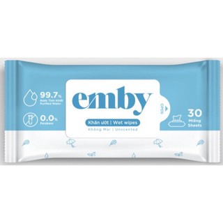 Khăn ướt không mùi Emby 30 miếng (không cồn, không paraben)