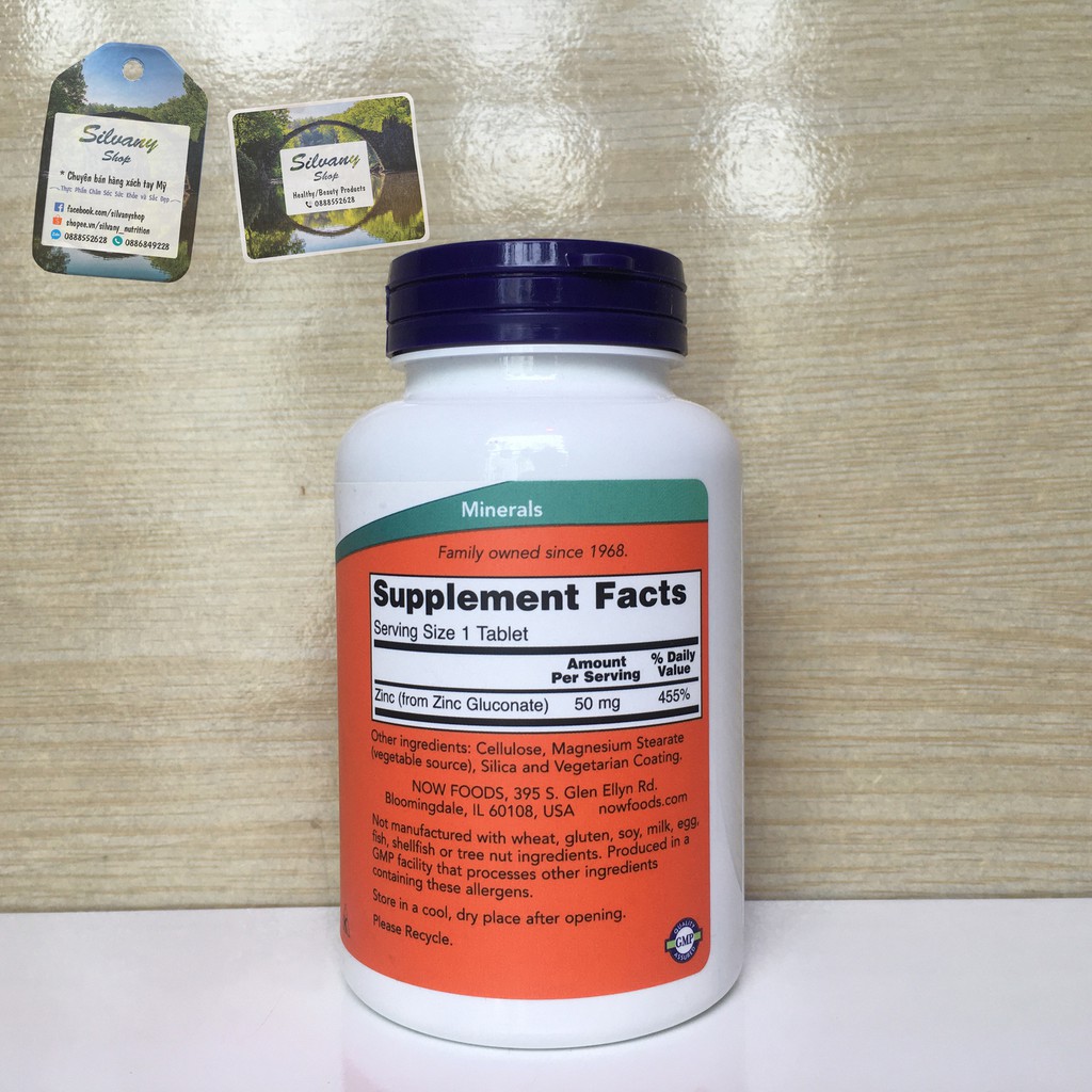 Zinc 50mg Now Foods - 8mg Kẽm Nguyên Tố Mỗi Ngày