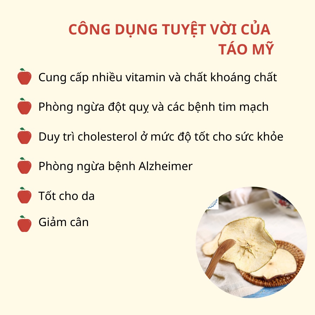 Táo mỹ thái lát sấy lạnh Robi Mart 500g - Giảm cân, đẹp da, thanh lọc cơ thể.