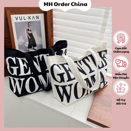 Túi tote vải Gentle woman cỡ lớn Túi xách nữ đeo vai đựng đồ vải canvas đi học đi du lịch Hotrend