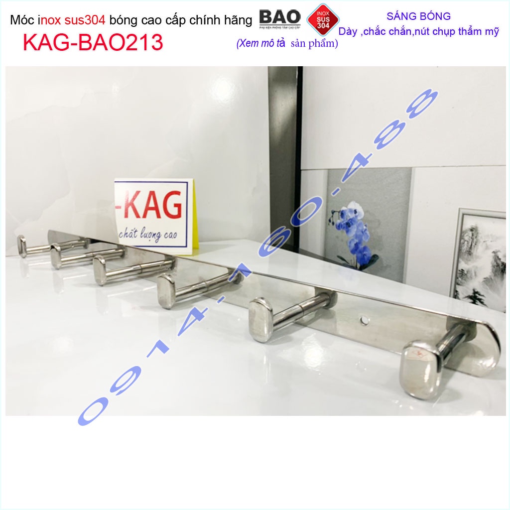 Móc 6 Inox Bảo KAG-BAO213, móc áo phòng tắm SUS304 dập sáng bóng sang trọng thiết kế tuyệt đẹp siêu bền