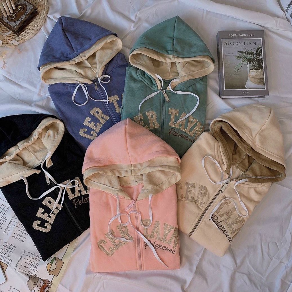 Áo Khoác Hoodie Nam Nữ Chất Nỉ Thun Thêu Chữ CerTayN Form Rộng Khóa Kéo Có Nón 2 Lớp