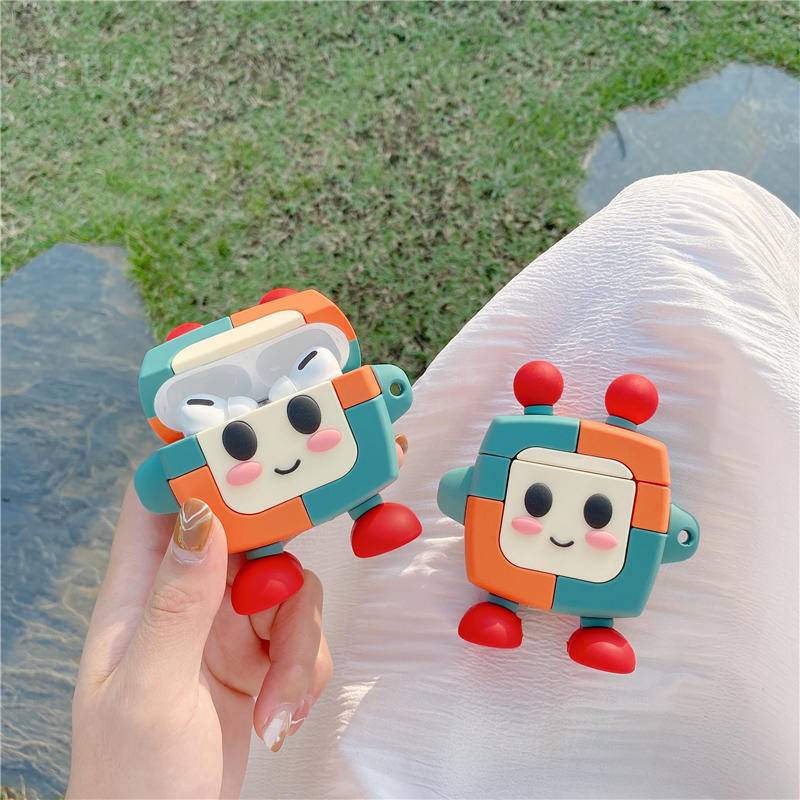 Vỏ bảo vệ hộp sạc tai nghe làm từ silicon hình robot dễ thương cho airpods 1 2 3 pro