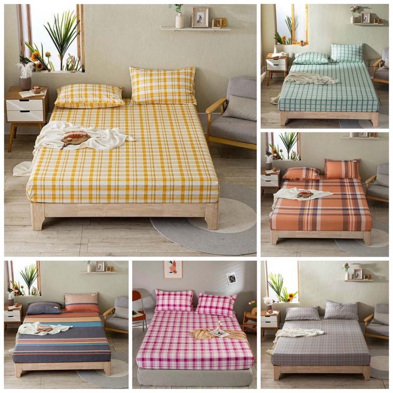 Sét Ga Gối Cotton Tici Kẻ Phong Cách Hàn Quốc Bo Chun Đủ Kích Cỡ