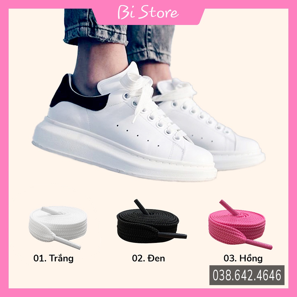 Dây giày MCQ bản to màu trắng, đen dẹt rộng 1,5cm dài 120cm