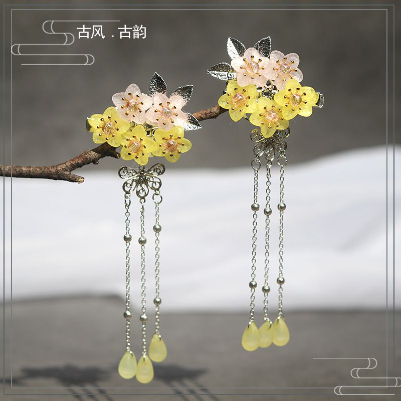 Kẹp trâm cài tóc hoa lá cổ trang kèm dây tô