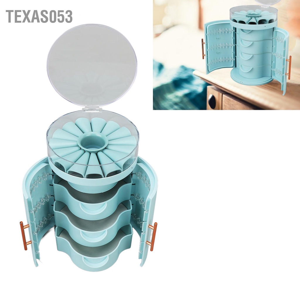 Texas053 Ngăn kéo Hộp đựng đồ trang sức Cửa đôi 5 lớp có dung tích lớn với nắp trong cho vòng đeo cổ