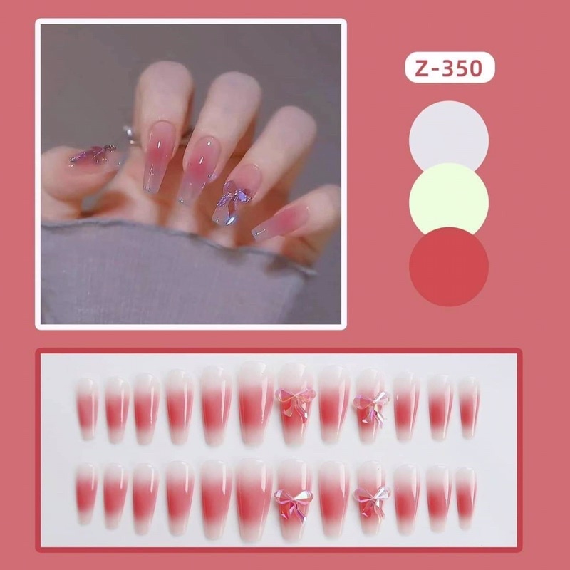 Bộ 24 móng tay móng chân giả tặng kèm 1 chai keo+1 miếng dán móng(có 24 miếng dan) + 1 dũa mini phụ kiện làm Nail