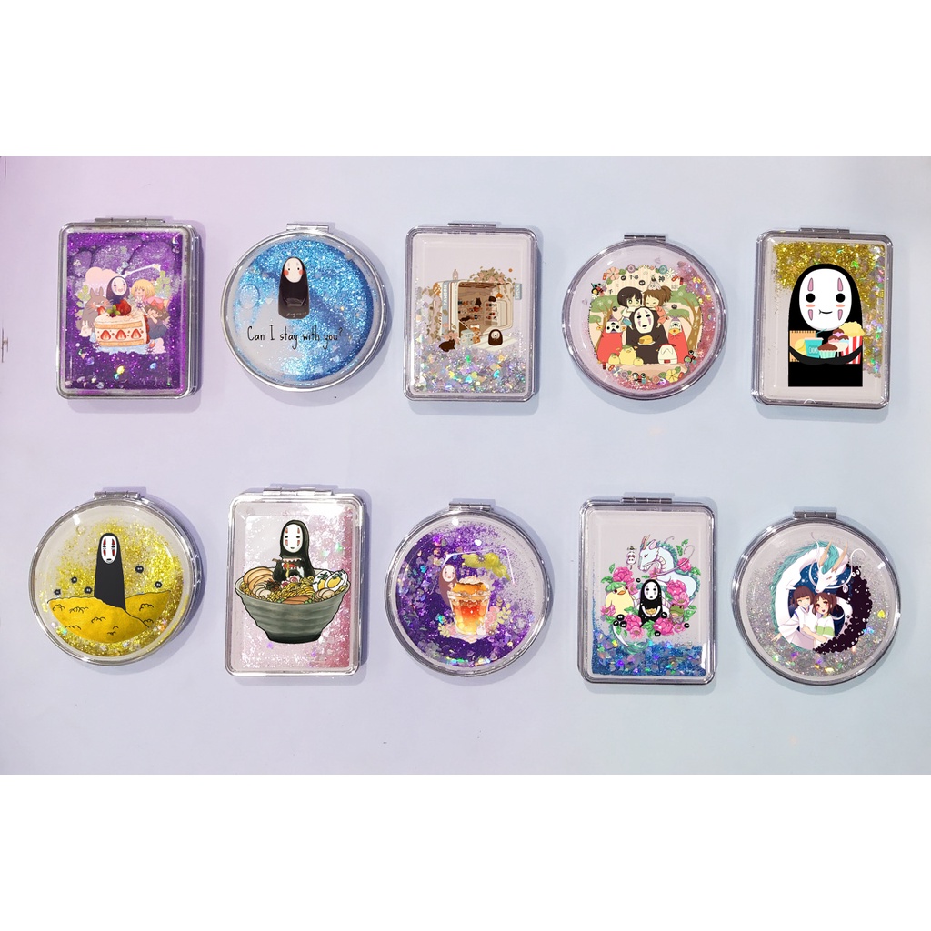 Gương nước chảy kim tuyến totoro vô diện in hình GNI15 gương 2 mặt