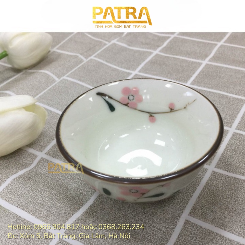 Bát đĩa đựng gia vị, bát gia vị sứ, bát mắm Bát Tràng cao cấp vẽ đào hồng