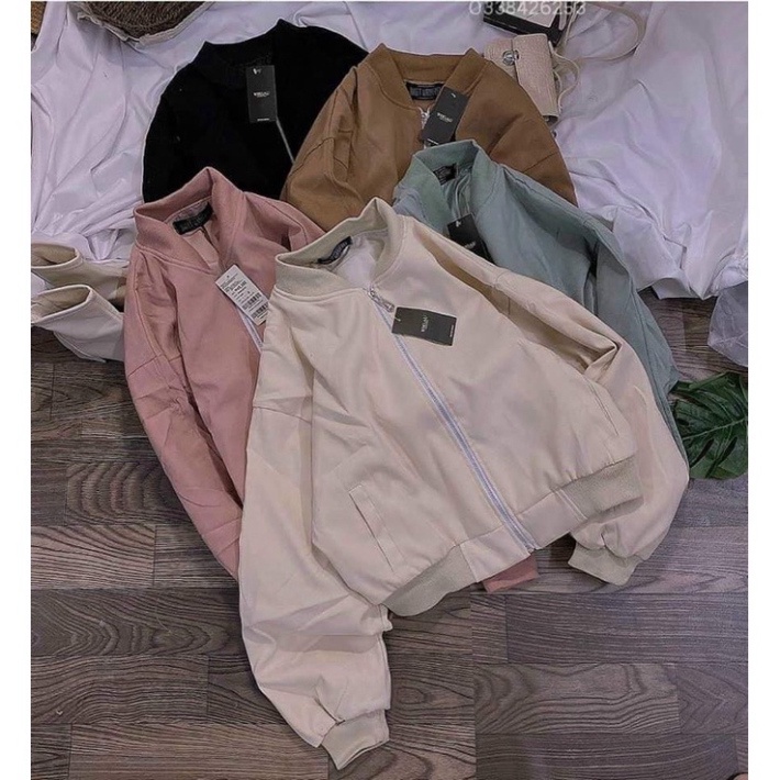 Áo Khoác Bomber Dáng Ngắn BASIC Khoá Kéo Chất Vải Da Lộn Mềm Mịn Kèm Ảnh Thật KSS101