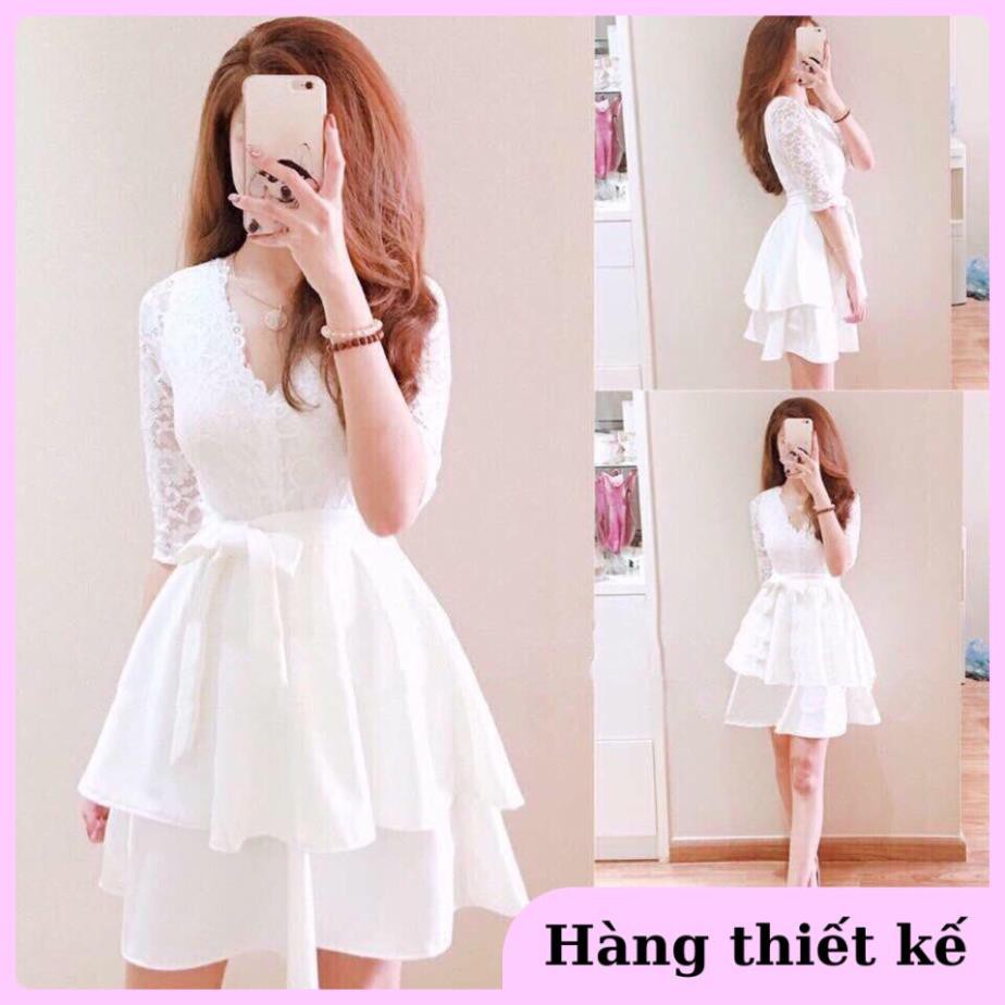 ( Hàng cao cấp ) Đầm dự tiệc dáng xòe cổ tim đẹp lộng lẫy, đầm ren trắng siêu xinh Pie Dress