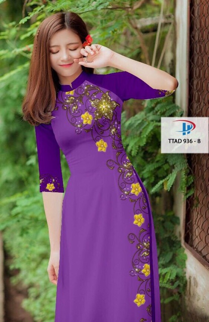 Vải Áo Dài Hoa Mai Vàng 1 Bên Thân