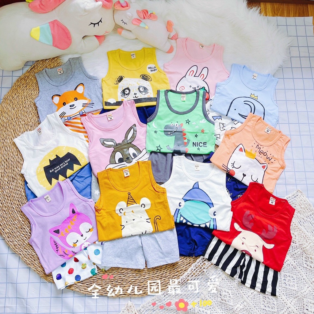 Bộ ba lỗ cotton cho bé trai và gái