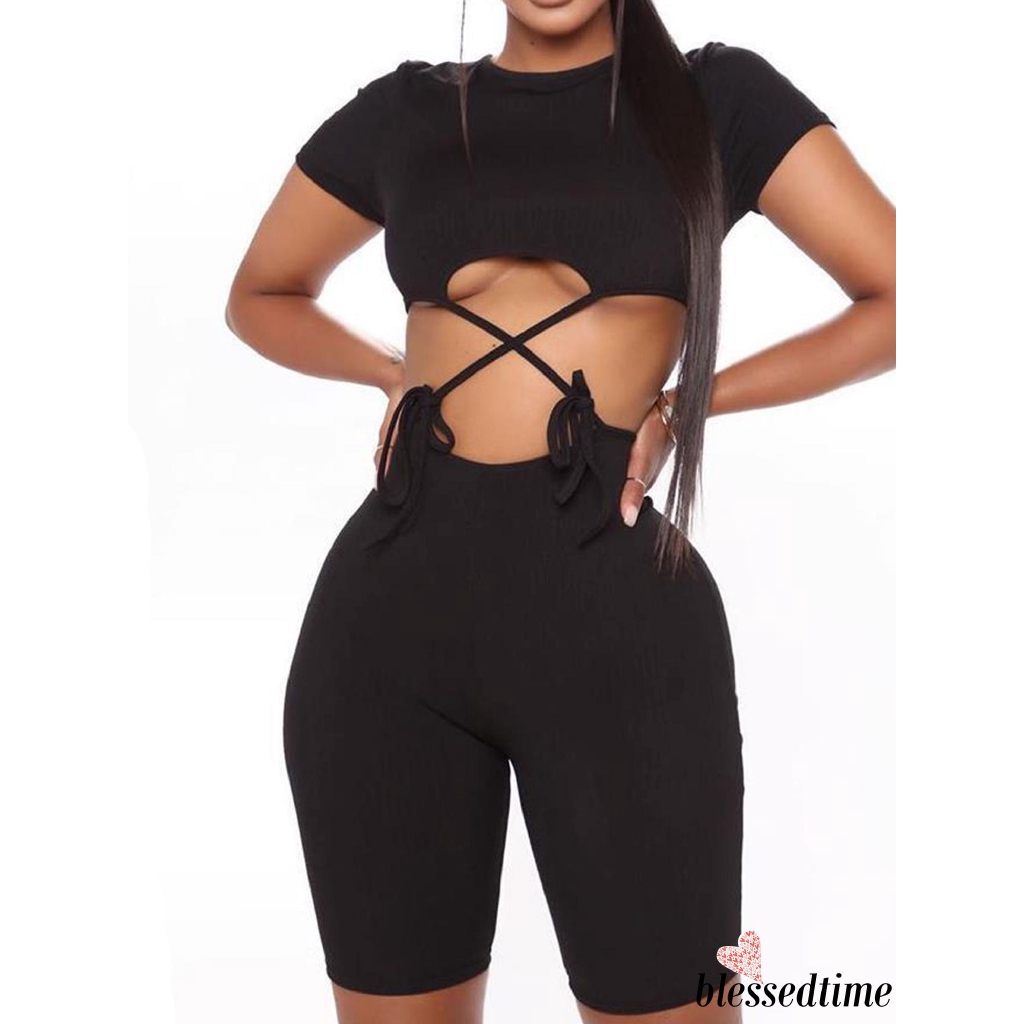 Set 2 Món Áo Thun Tay Ngắn Màu Trơn Phối Quần Short Thời Trang Cho Nữ | BigBuy360 - bigbuy360.vn