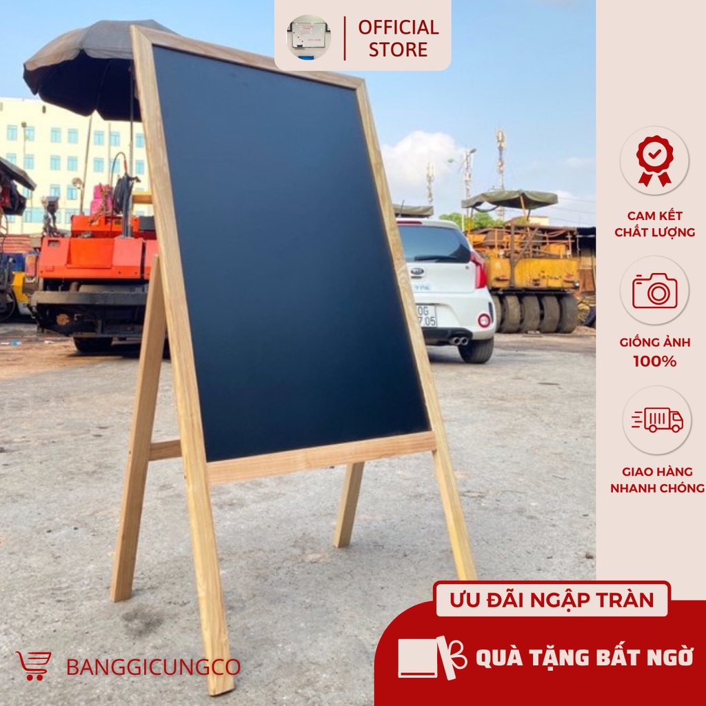 Bảng menu nhà hàng chân gấp KT: 60x120cm( Tặng phấn, bông lau, nam châm + bút dạ quang)