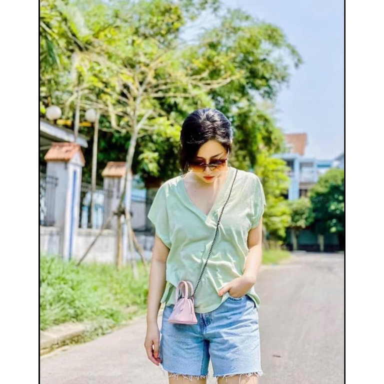 Áo thun nữ Combo 3 áo phông tay hến cổ tim chất cotton giấy mềm mát