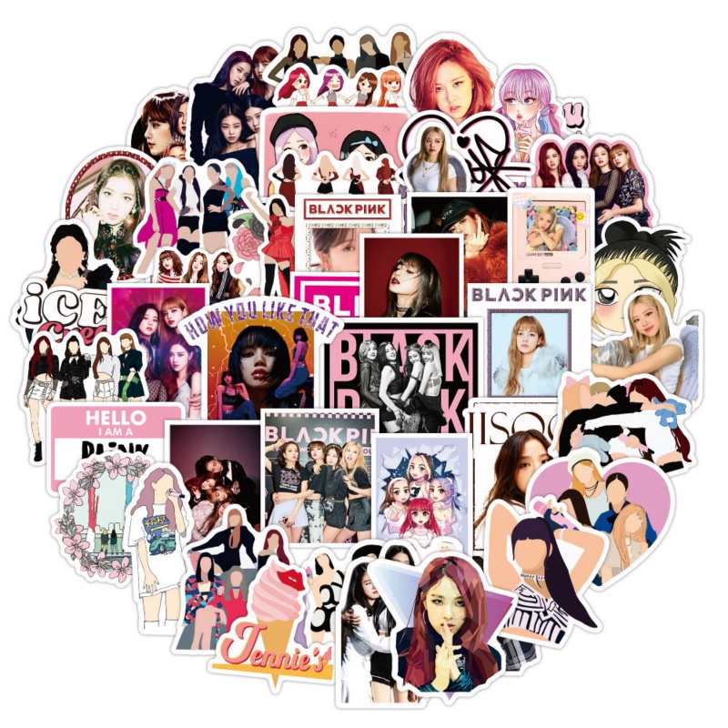 Set 50 miếng dán trang trí chống thấm nước hình JISOO JENNIE ROSÉ LISA