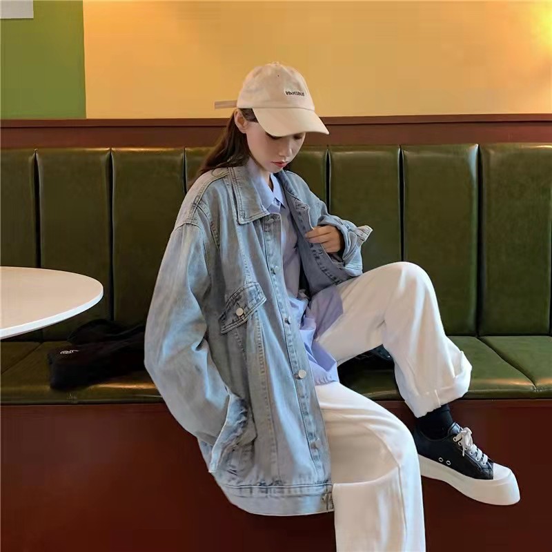 Denim jacket female spring, autumn and summer Korean version loose 2021 new ins tide Harajuku net red wind wild retro Hong Kong flavor | BigBuy360 - bigbuy360.vn