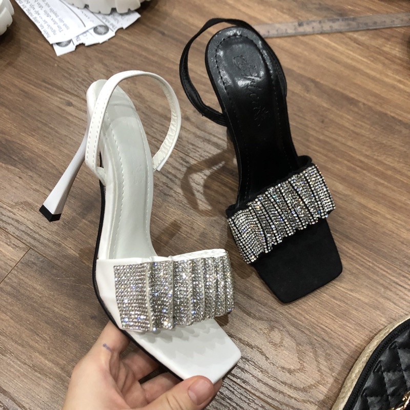 Guốc WAN quai đá nhún phối dây sau gót nhọn 9 phân và 11 phân quai nhún đá - TH77