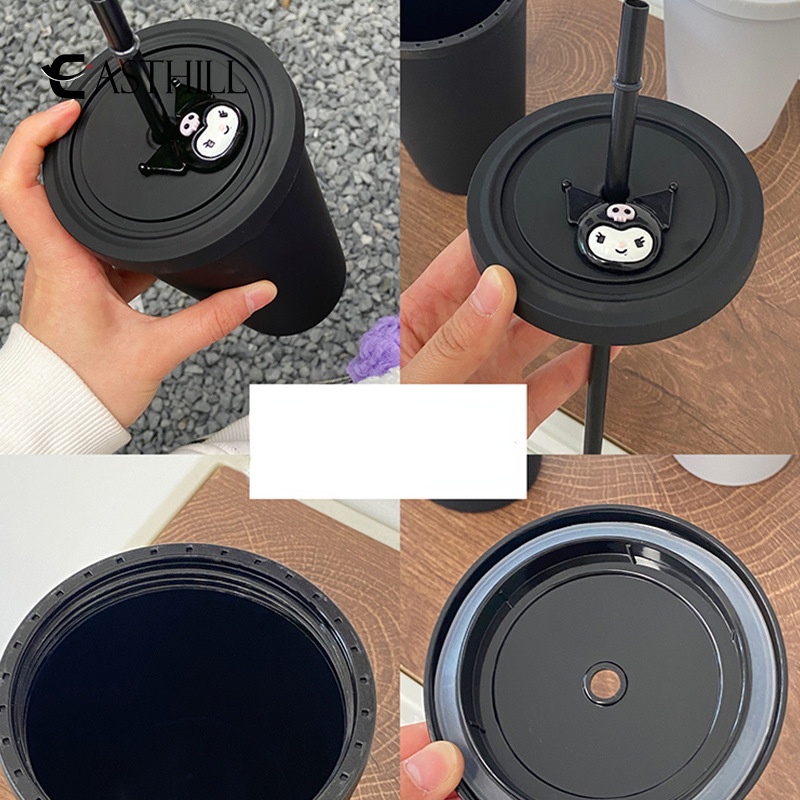 Easthill sanrio Bình Nước Nóng / Lạnh Nhiều Màu Sắc Họa Tiết Hoạt Hình my melody cinnamoroll kuromi pc dog Có Nắp Đậy Ống Hút Đôi