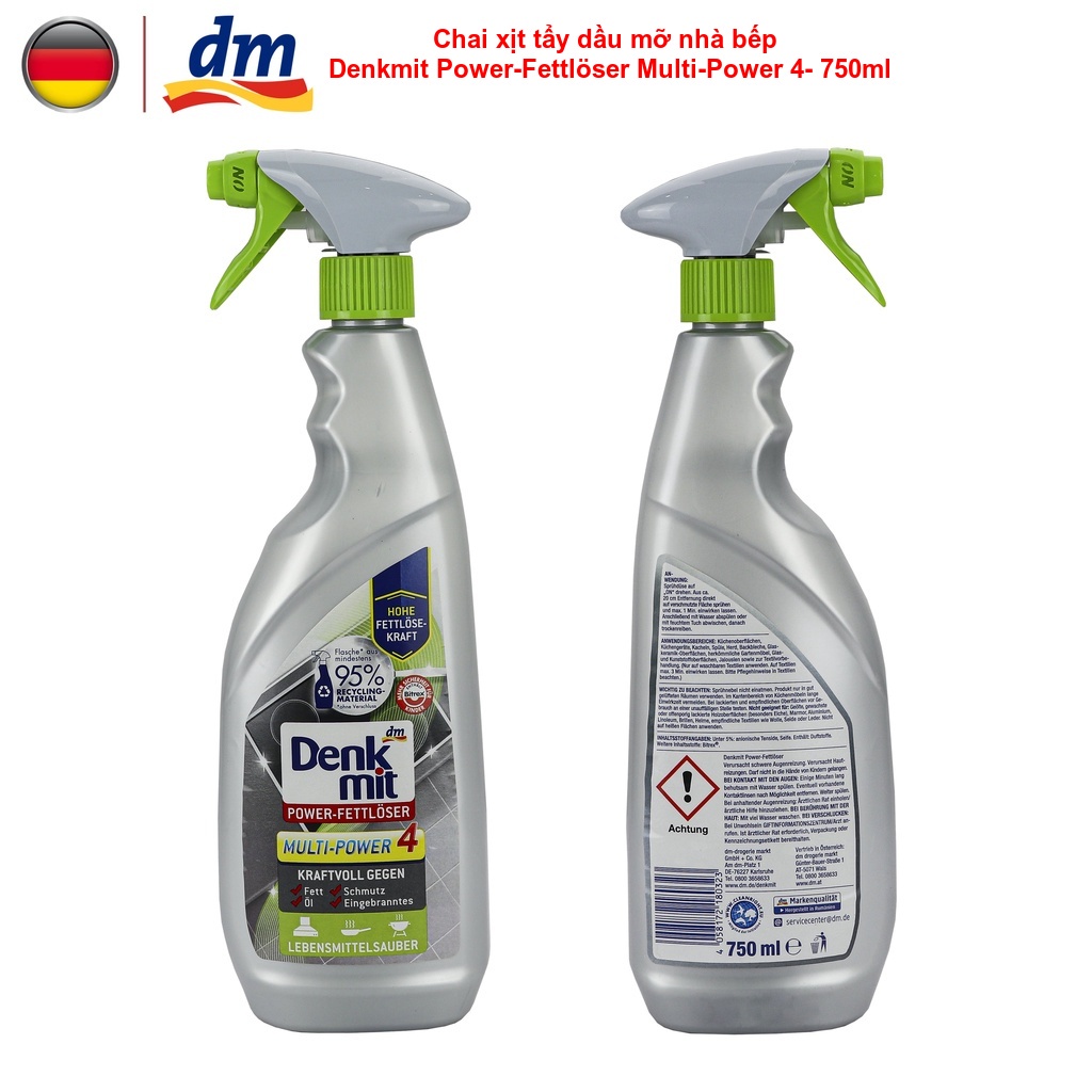 Denkmit- Chai xịt tẩy rửa dầu mỡ nhà bếp Power-Fettlöser Multi-Power 4 dung tích 750ml, hàng nhập khẩu từ Đức.