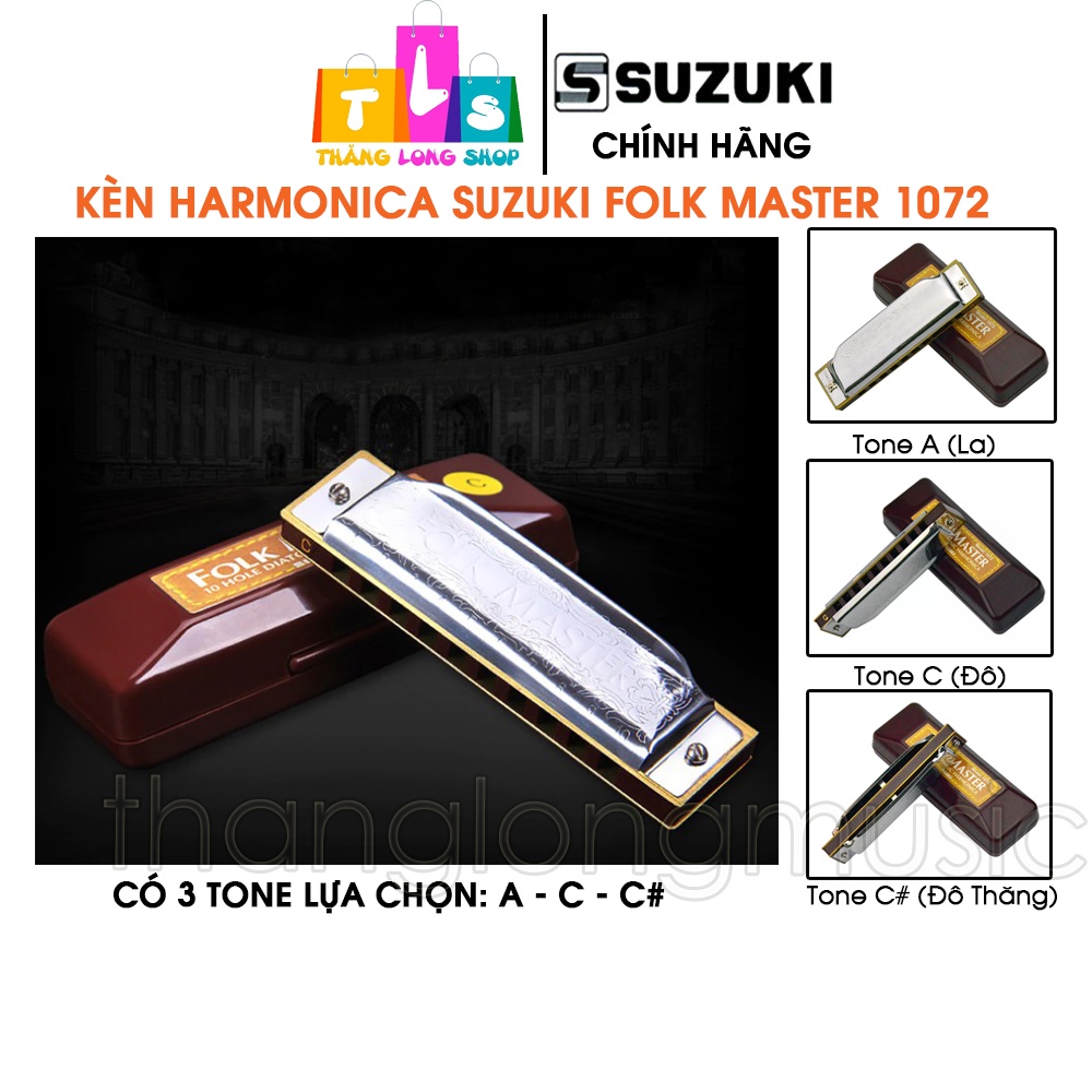 Kèn Harmonica Suzuki Folk Master 1072 10 Lỗ Cấu Tạo Note Đa Dạng, 20 Lưỡi Gà, 3 Tone Lựa Chọn