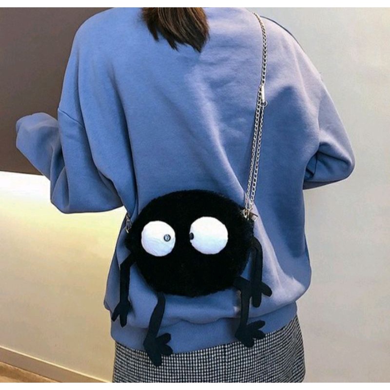 Túi đeo chéo lông nhung Bồ Hóng hoạt hình Ghibli siêu cute👻