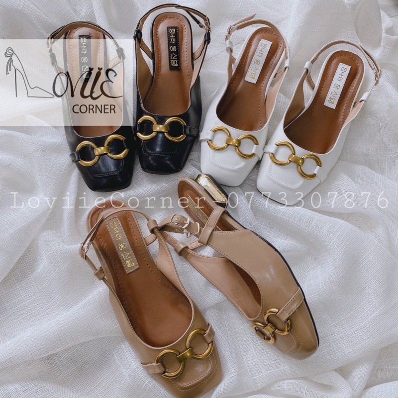 SANDAL SỤC LOVIIE CORNER - GIÀY NỮ THỜI TRANG ĐẾ VUÔNG 3CM - GIÀY SỤC MŨI VUÔNG XÍCH VÀNG GÓT BỌC ĐỒNG G211223