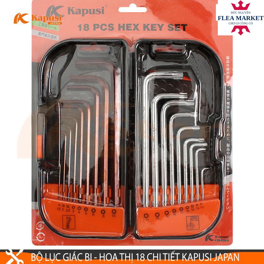 BỘ LỤC GIÁC BI - LỤC GIÁC HOA THỊ ( LỤC GIÁC BÔNG) 18 CHI TIẾT KAPUSI JAPAN, LỤC GIÁC CHỮ L cao cấp KIM KHÍ ĐỨC NGUYÊN