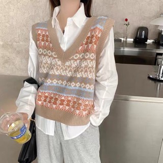Áo gile ulzzang họa tiết thổ cẩm