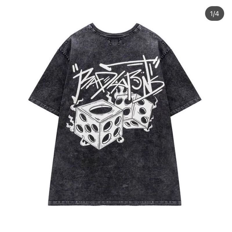 Áo Thun Tay Lỡ Unisex Wash Xám B.A.D HA.BIT 🖤 Form Nam Nữ Unisex - Kiểu áo phông cổ tròn form rộng 🖤