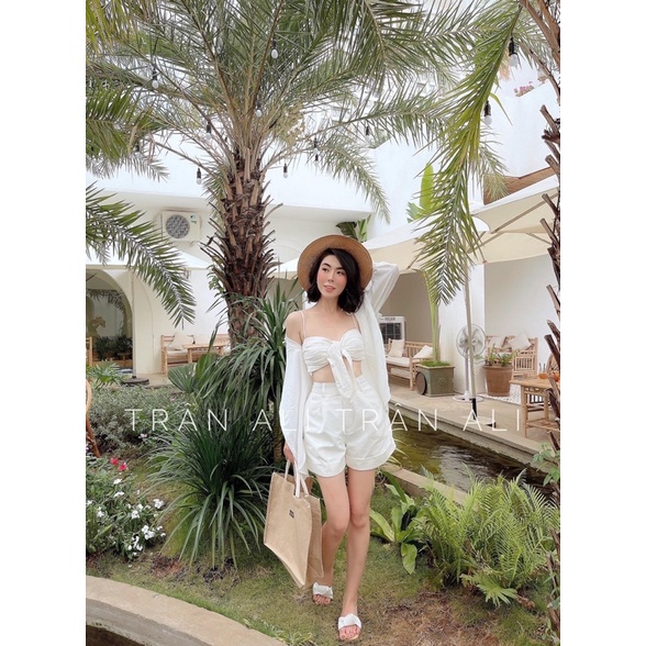 SET ÁO ỐNG LƯNG SAU CHUN NƠ NGỰC + ÁO SƠ MI + QUẦN SHORT