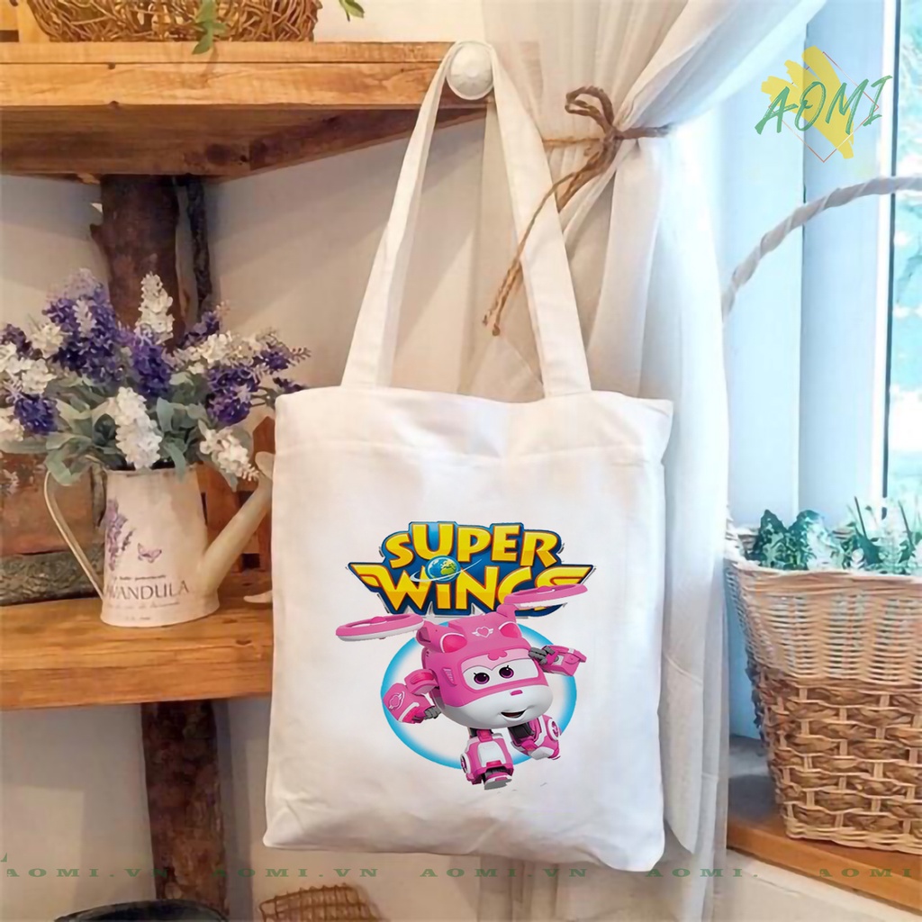 TOTE đội bay supper wing CANVAS TÚI VẢI ĐEO VAI BAG CÓ KHÓA KÉO SIZE LỚN 33x38cm AOMIVN DU LỊCH DẠO PHỐ AOMI