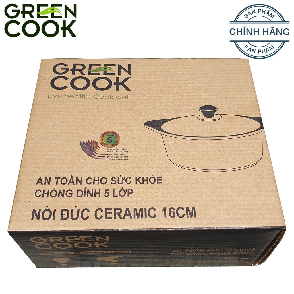 Nồi đúc ceramic vân đá 16 cm Green Cook GCS02-16 công nghẹ Hàn Quốc (không đáy từ)