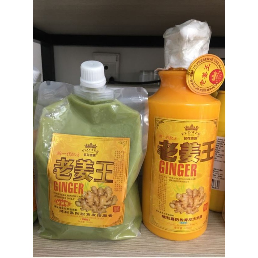 Cặp dầu gội dầu xả gừng 1000ml chiết suất tự nhiên giúp mọc tóc chống gàu Lão Gừng Vương