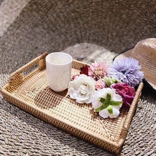 Khay mây tre chữ nhật có quai