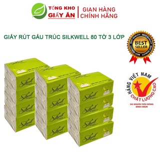 Giấy ăn gấu trúc Silkwell 80 tờ 3 lớp du lịch tiện dụng, khăn giấy gấu trúc không tẩy trắng hàng chính hãng