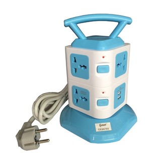 Ổ Cắm Điện COMET CES6703 (7 lỗ cắm + 2 cổng USB) (Xanh dương nhạt)