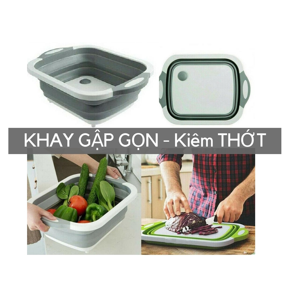 Khay nhựa dẻo chữ nhật gập gọn kiêm Thớt Chậu rửa nhựa Thái Lan