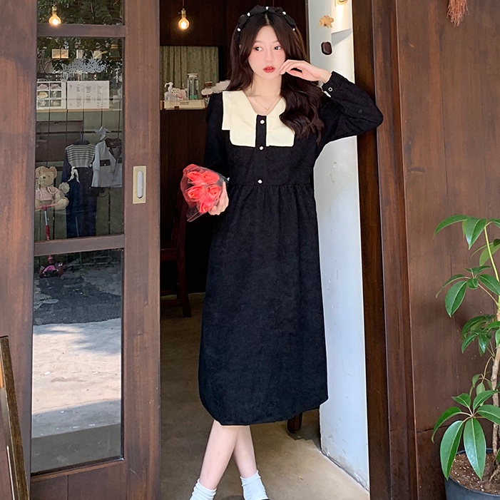 Đầm Nhung Dài Tay Màu Trơn Thiết Kế Mới Xinh Xắn Thời Trang Dành Cho Nữ