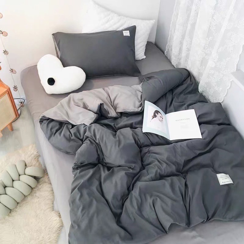 Bộ Chăn Ga Gối Cotton TC Emmidecor cao cấp - Ghi đậm mix nhạt giá tốt