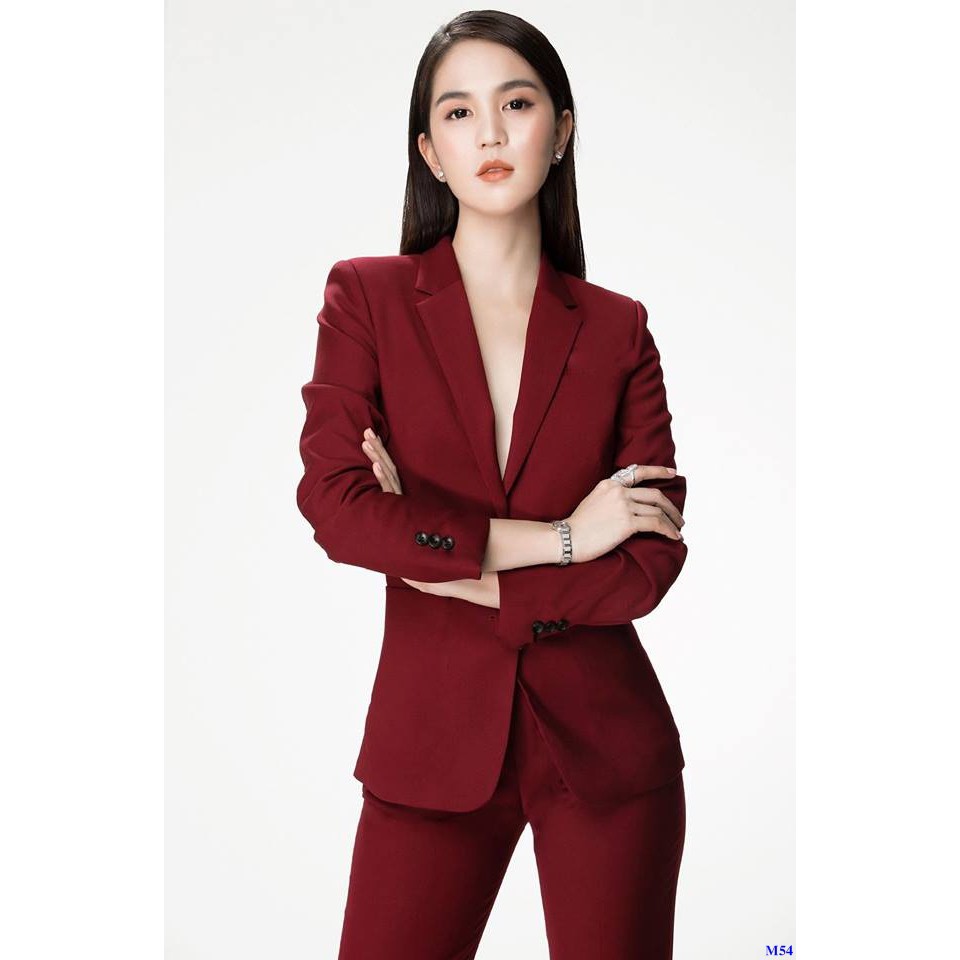 Set Bộ Áo Vest Đỏ Tay Dài Quần Dài Sang Trọng