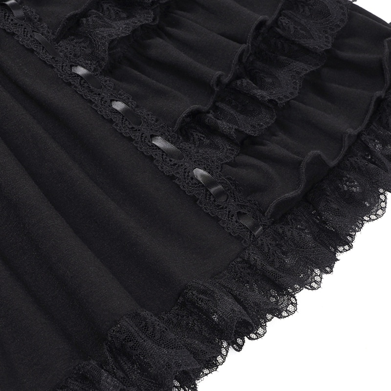 Chân Váy Chữ A Xếp Ly Lưng Cao Cột Nơ Phối Ren Phong Cách Goth Thời Trang Cho Nữ