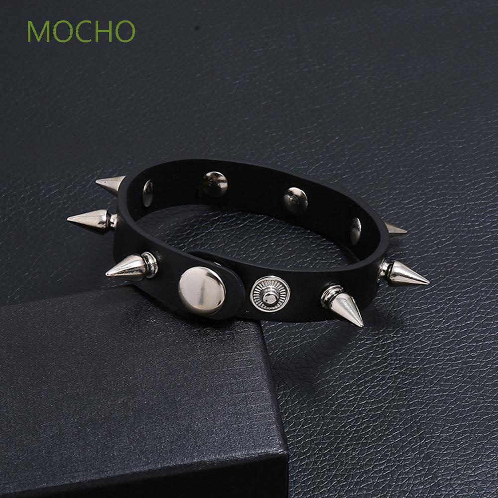 Vòng tay da PU đính đinh tán cá tính phong cách punk rock cổ điển dành cho nam và nữ