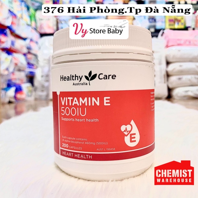 Vitamin E Healthy Care [Úc] - hộp 200 viên 500IU- viên uống đẹp da, hỗ trợ sức khỏe tim mạch