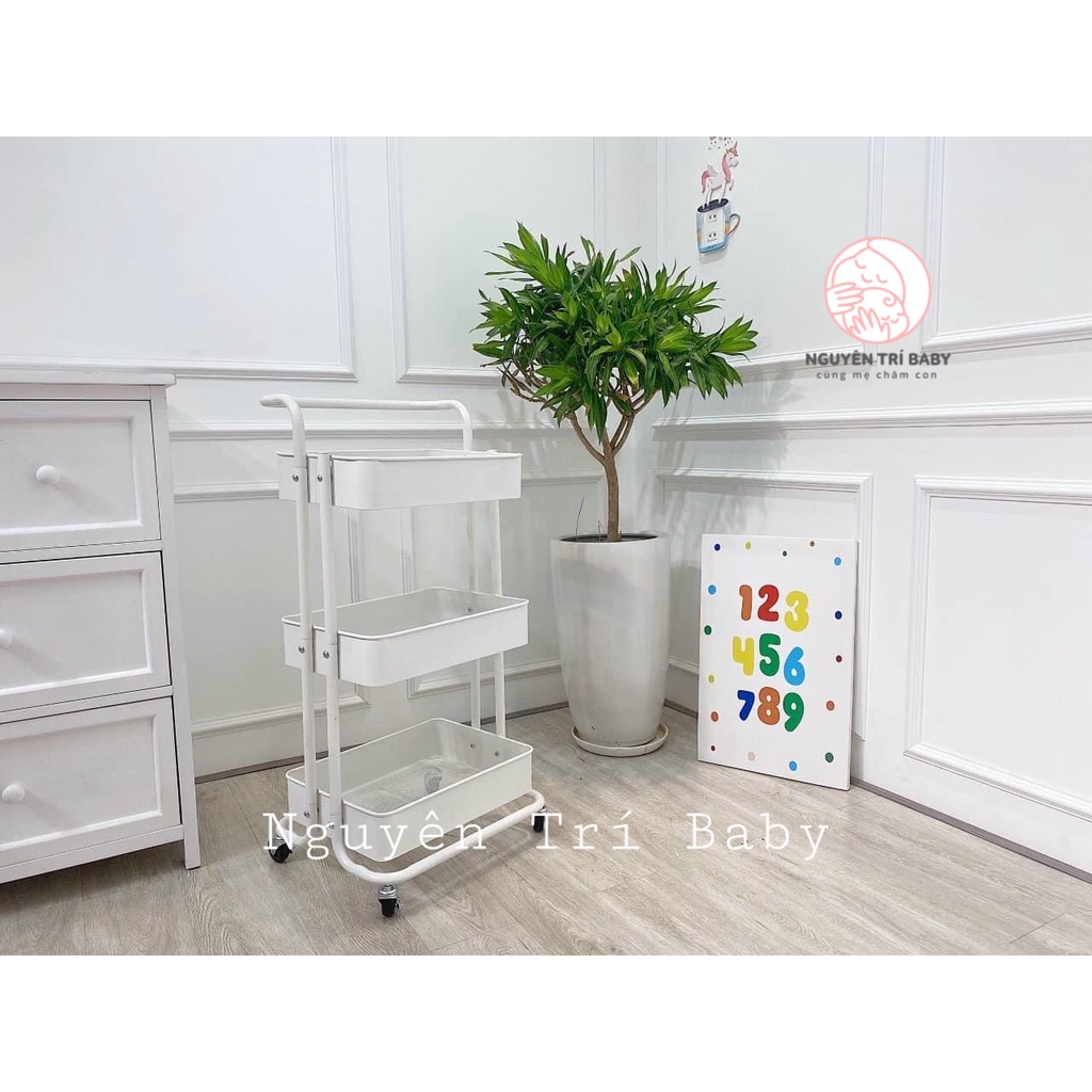 Kệ sắt đa năng 3 tầng sơn tĩnh điện, đựng đồ em bé, có tay cầm và bánh xe