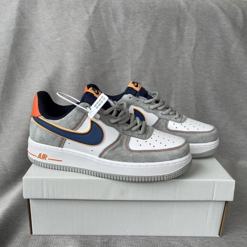 Af1 xám gót cam hàng cao cấp, giày thể thao sneaker đủ phụ kiện, đế khâu da lộn, ảnh chi tiết và video tự quay